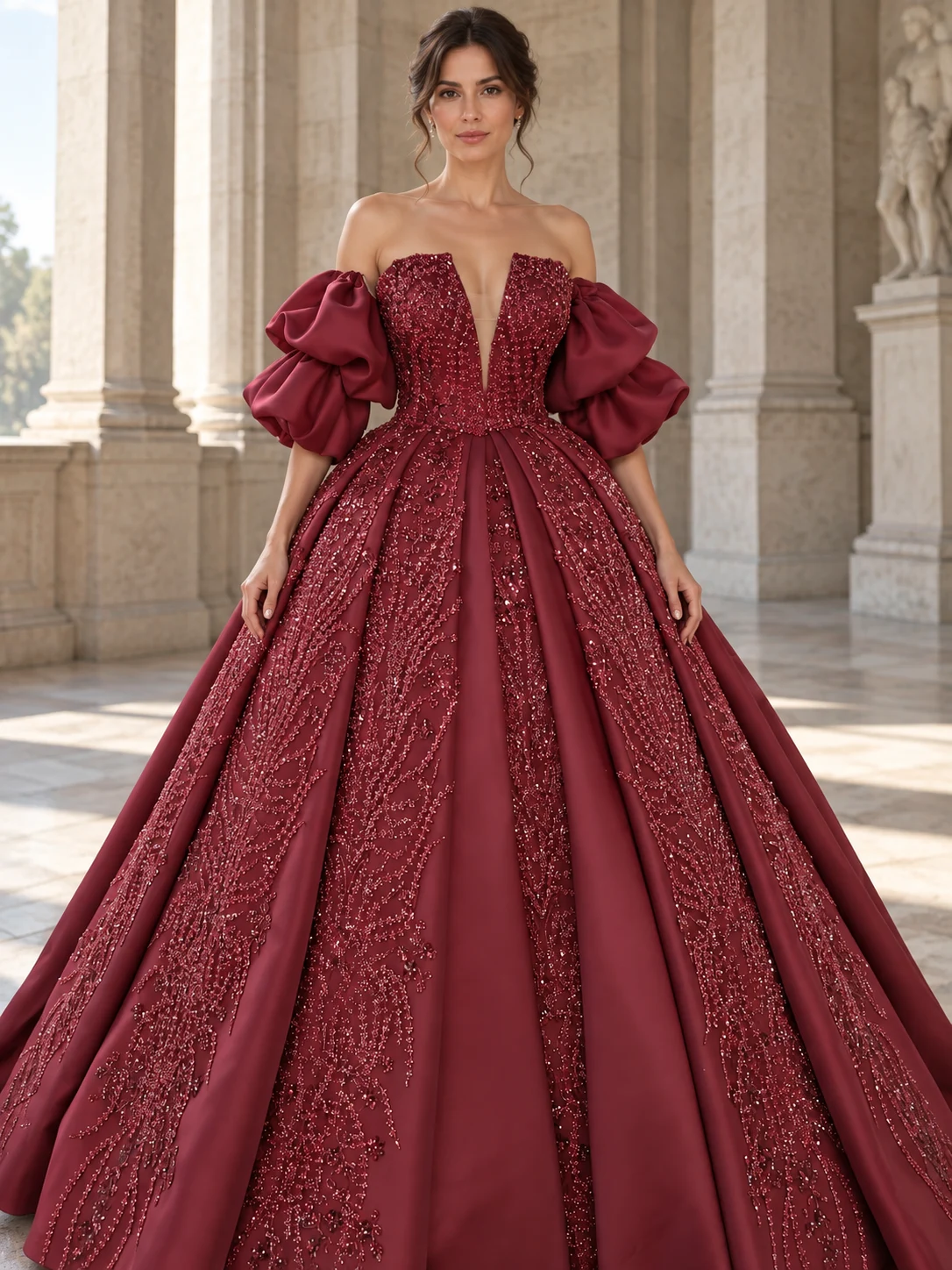 Bordo uzun model — Bordo senfoni, yapay zekâ ile oluşturulan katalog görseli